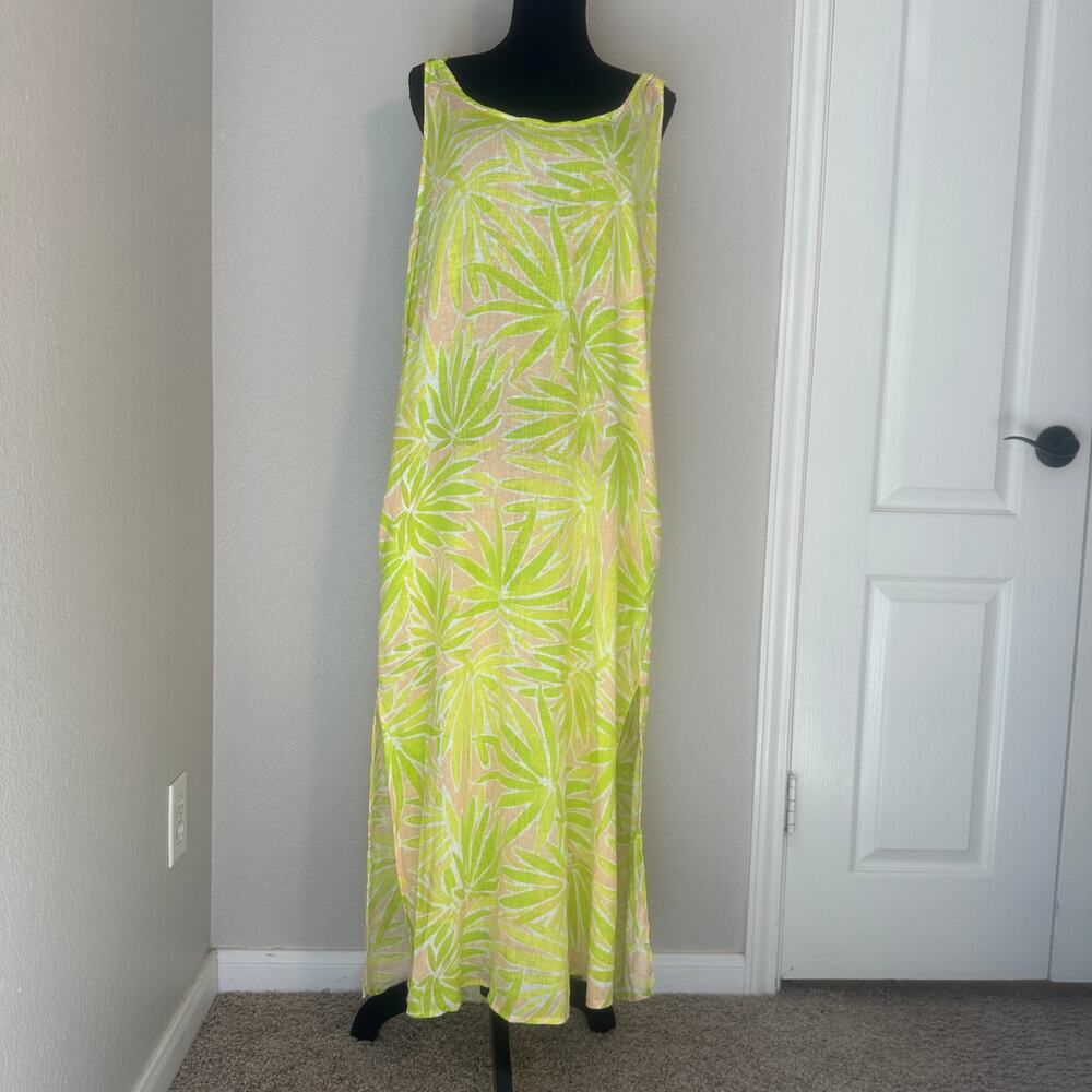 Sigrid Olsen Linen Blend Maxi Cover-Up Dress, Palms Print, Coastal Beachy Small - Picture 4 of 10